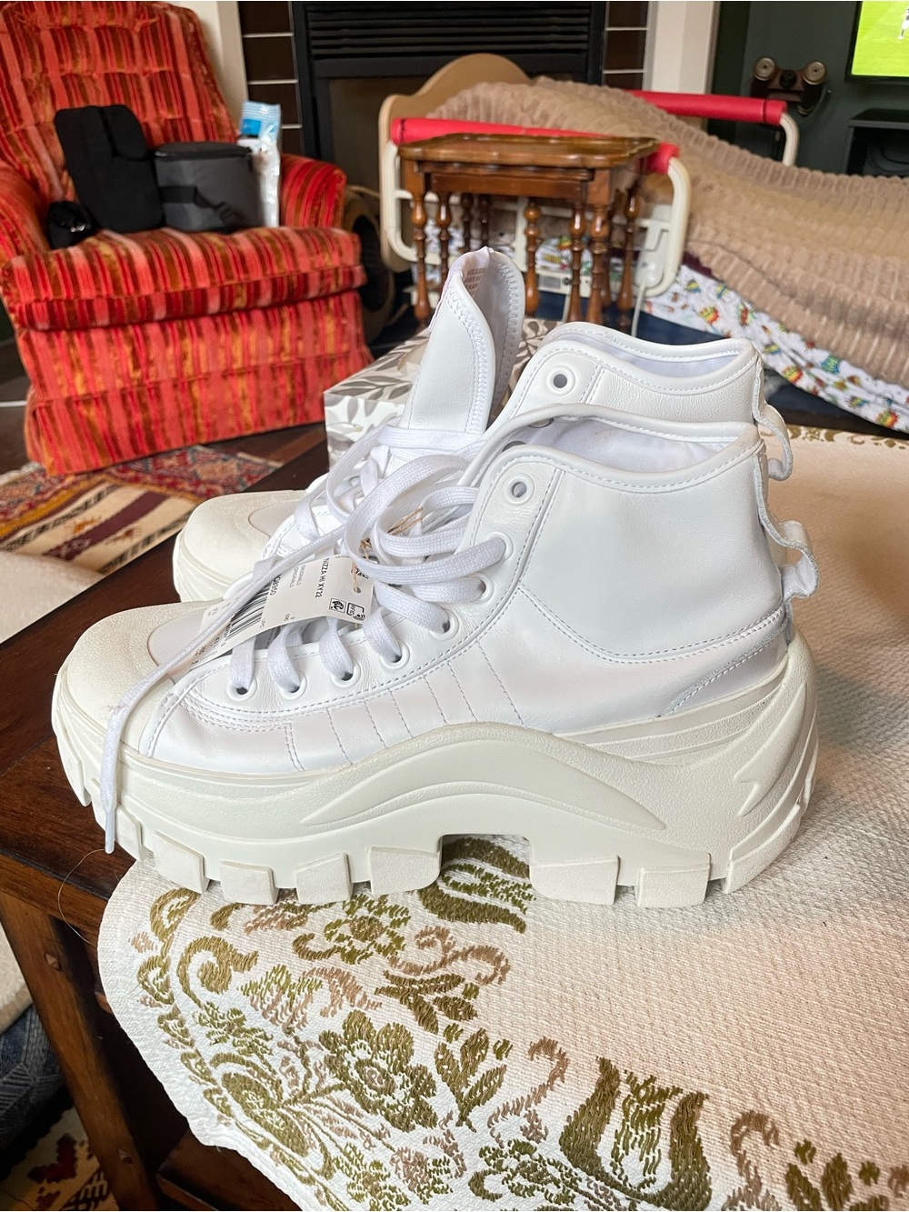 adidas Originals White Lace-Up Platform High-Top Boots